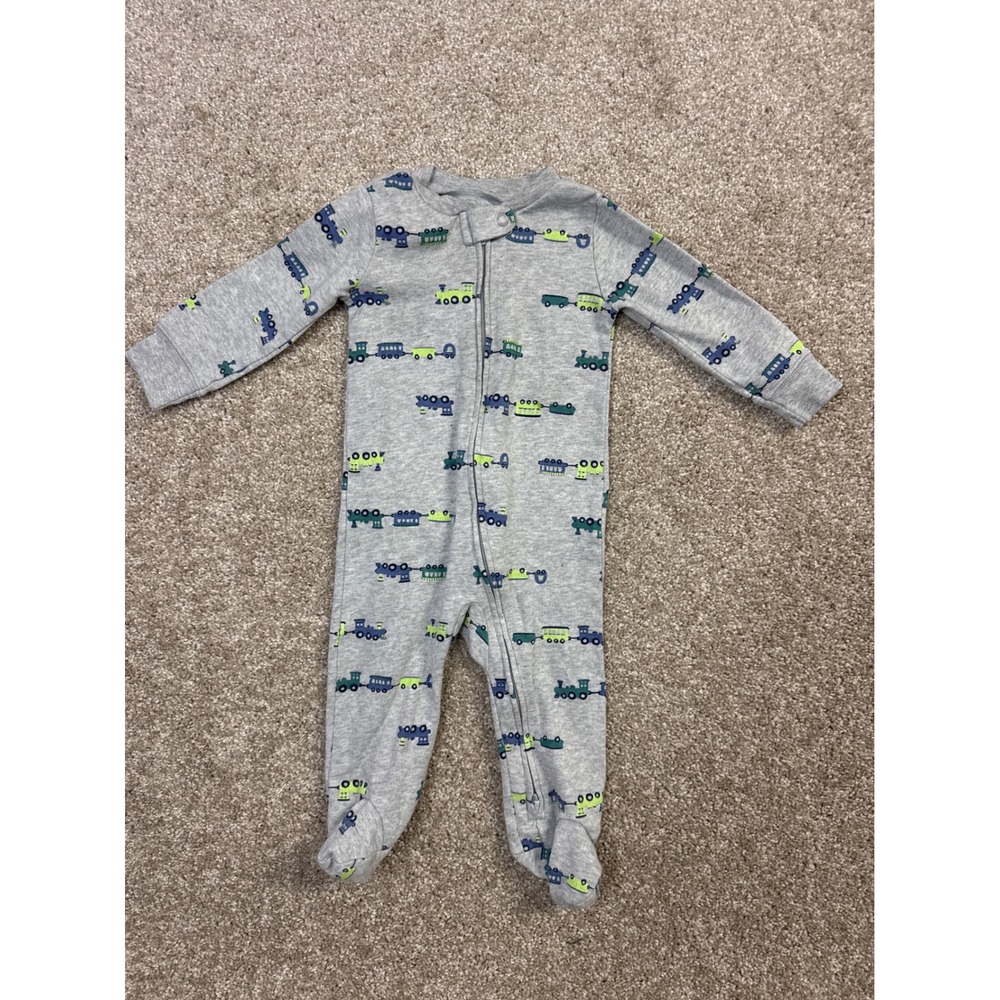 Carters Baby Boy 9M Monster Truck Footed Sleeper Gray Snap Front Pajamas